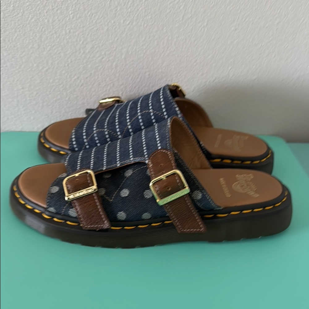 Dr. Martens Dayne Slides Blue Denim/Brown Leather - Picture 4 of 9